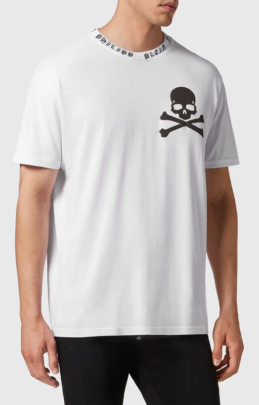 Бяла тениска с принт SKULL & BONES