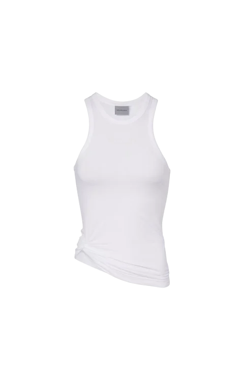 Logo Gathered Cotton Jersey Tank Top