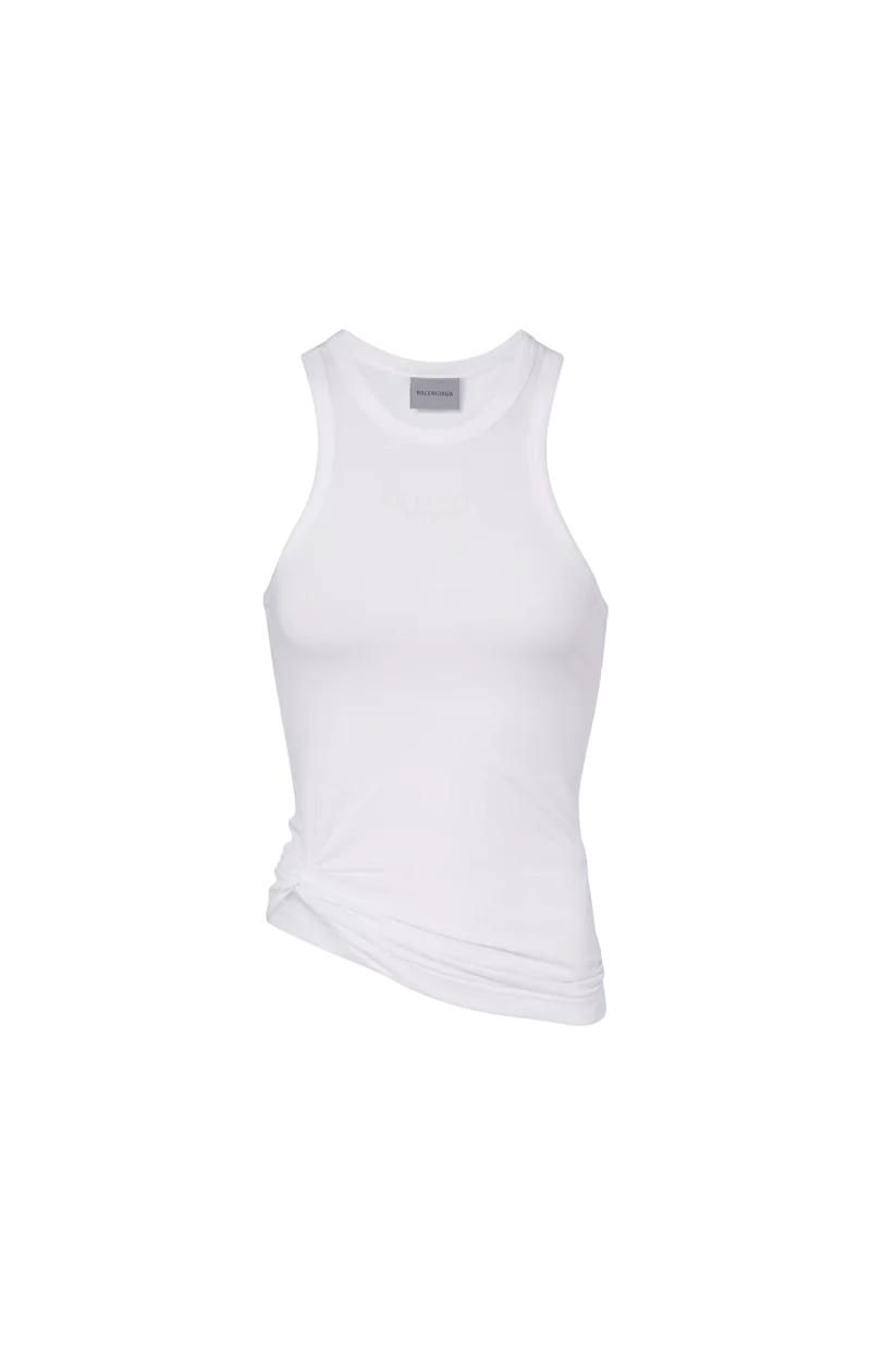 Logo Gathered Cotton Jersey Tank Top