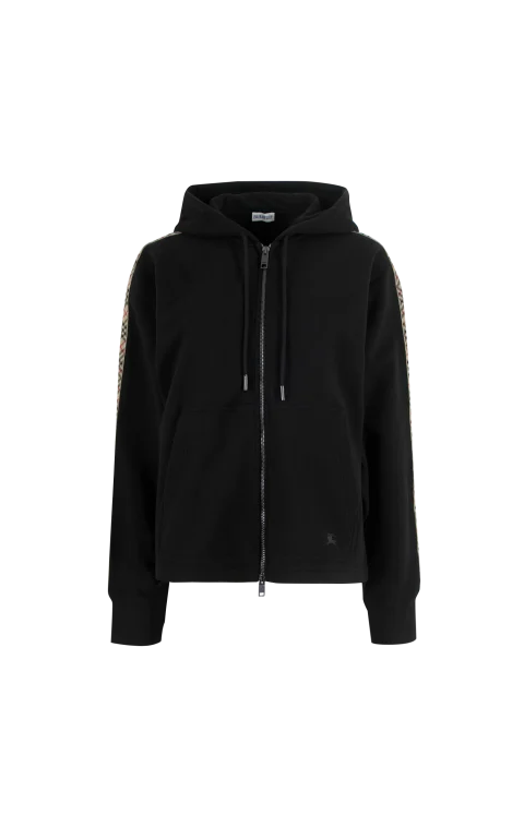 Check Trim Cotton Zip Hoodie