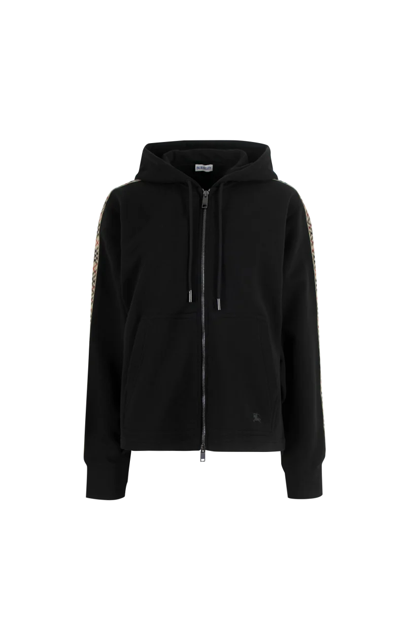 Check Trim Cotton Zip Hoodie