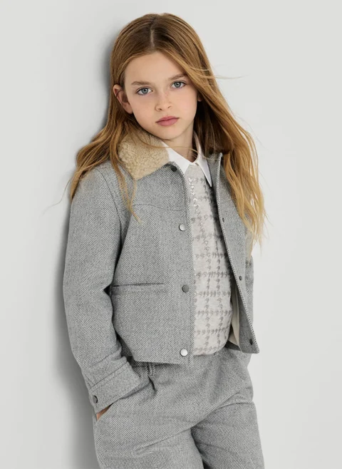 Яке с пухкава яка 'Chevron' Brunello Cucinelli Kids 12 — снимка 4