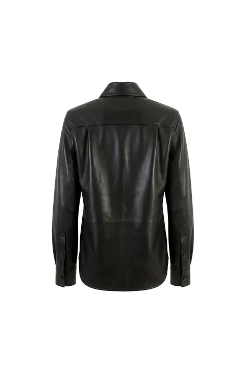 Leather Shirt with Intrecciato Leather Detail — снимка 2