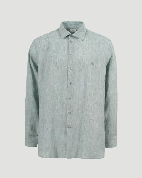 Pegaso Logo Linen Shirt in Green