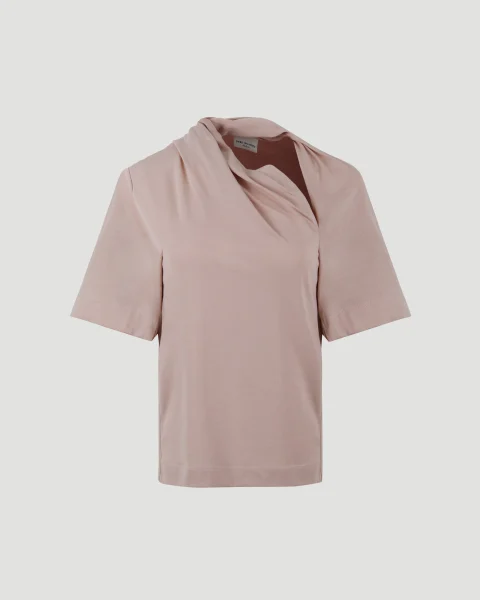 Tee with Draped Neckline in Pink
