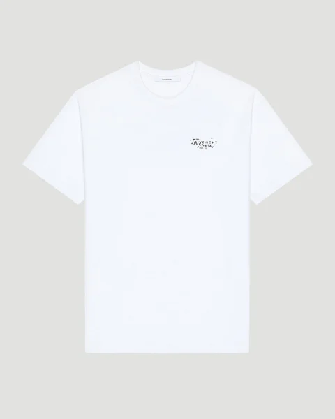 T-Shirt in White Cotton with Givenchy Paris Gros Grain