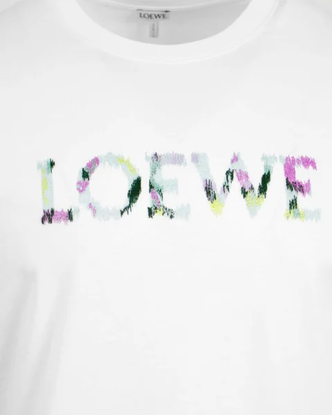 Mixed Yarn Logo Embroidery T-Shirt in White — снимка 2
