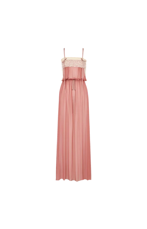 Laced Dress in Silk Crepe Muslin