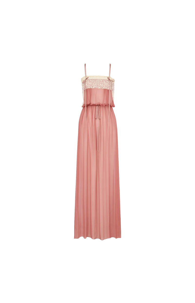 Laced Dress in Silk Crepe Muslin