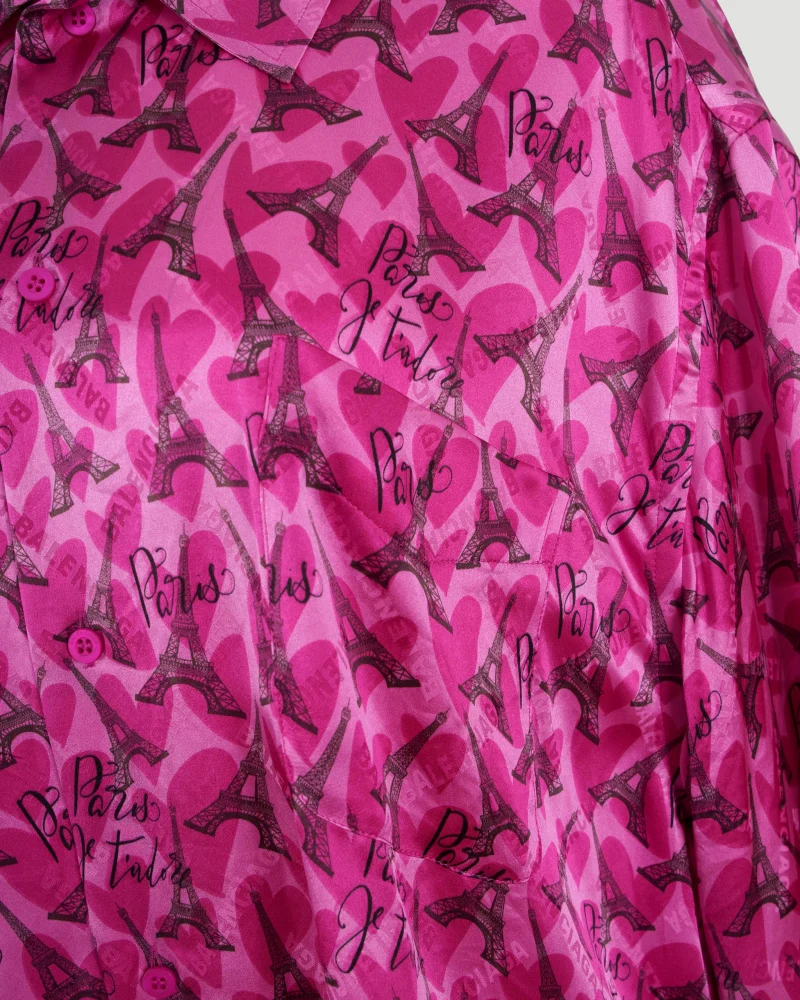 All-Over Eiffel Tower Logo Silk Shirt — снимка 3