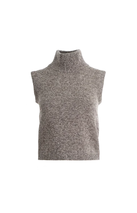 Sleeveless Wool Turtleneck Top in Brown