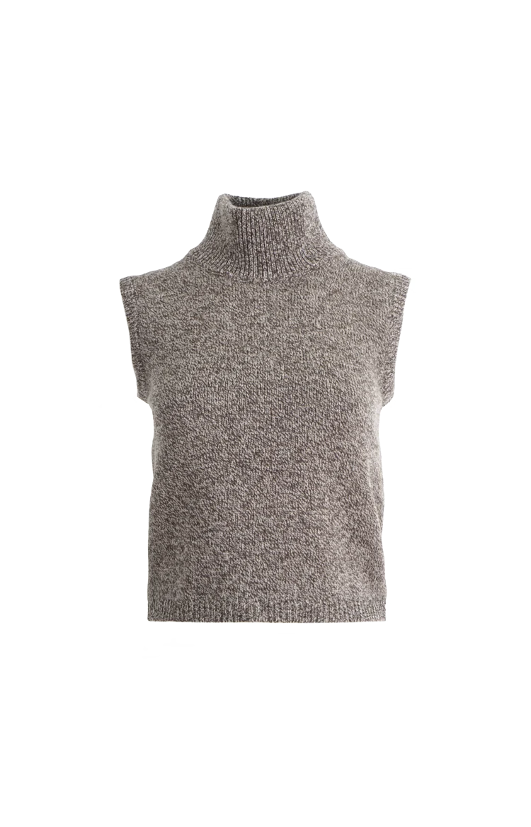 Sleeveless Wool Turtleneck Top in Brown
