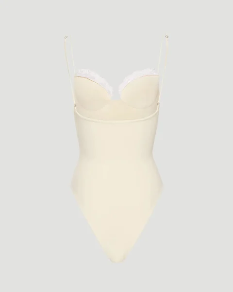 Crochet-Trim Bustier Swimsuit in Cream — снимка 2
