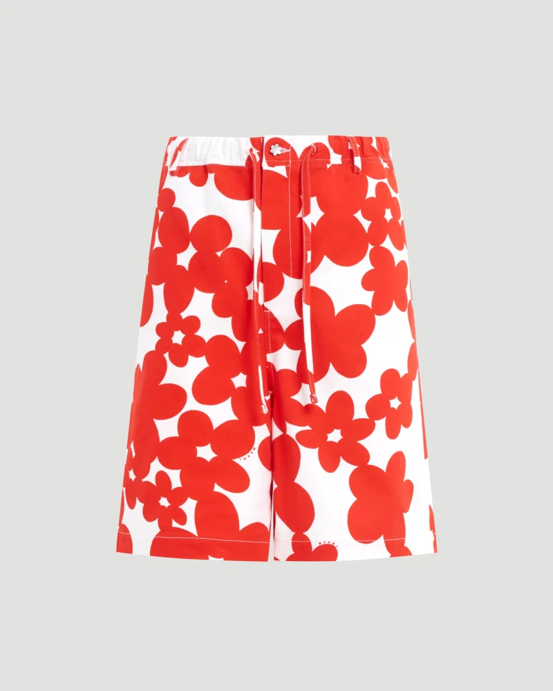 Cotton Bermuda Shorts with Red and White Dillies Print