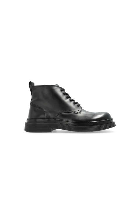 Leather Lace-Up Ankle Boots in Black