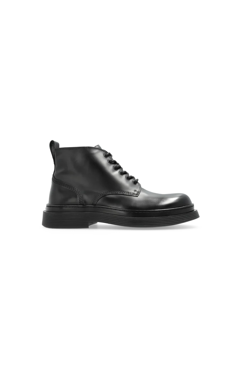 Leather Lace-Up Ankle Boots in Black