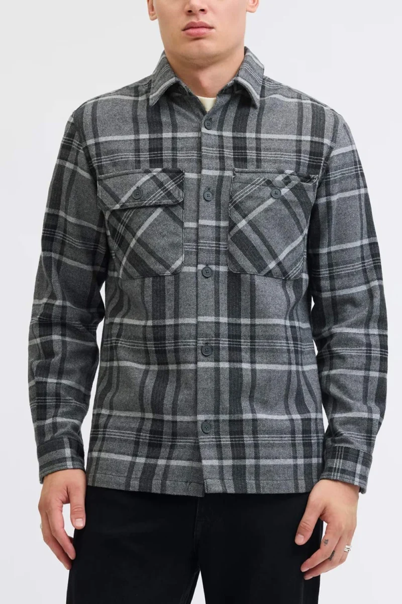 Риза Overshirt Jprrayle Melange Check L/S Overshirt 12286804 BS000087 medium grey melange — снимка 2