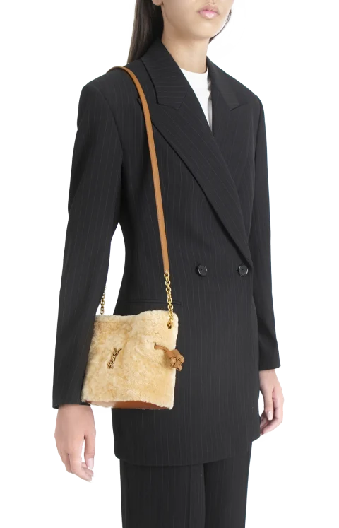 Jamie Shearling Mini Shoulder Pouch in Natural — снимка 2