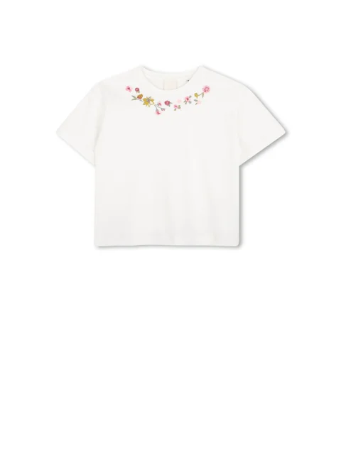Тишърт с флорална бродерия Givenchy Kids