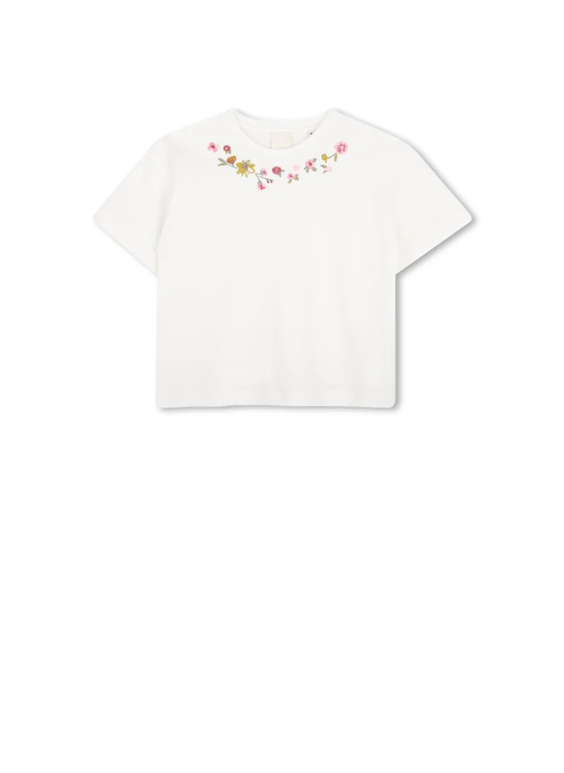 Тишърт с флорална бродерия Givenchy Kids
