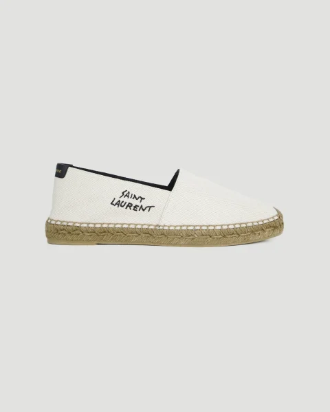 Embroidered Espadrilles in Ecru Canvas