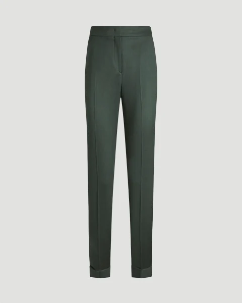Cropped Stretch Wool Trousers in Dark Green