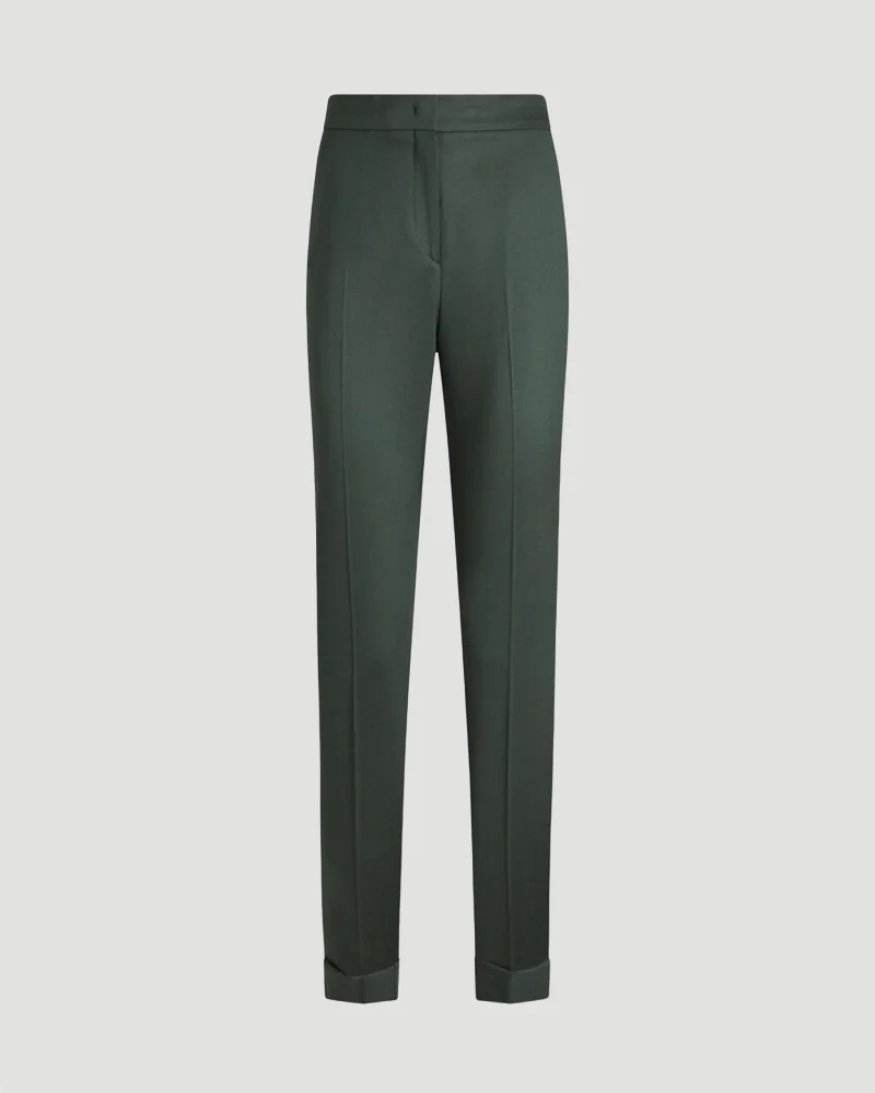 Cropped Stretch Wool Trousers in Dark Green