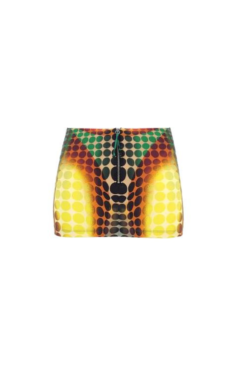 Dot-Print Stretch-Woven Mini Skirt