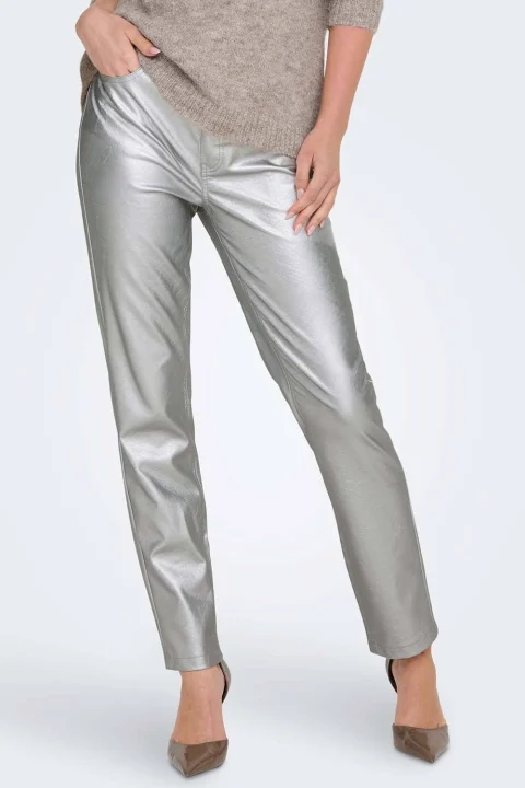 Панталон Onlemily Hw Str Ank Faux Metal Pnt 15325113 14-5002 TCX silver — снимка 2
