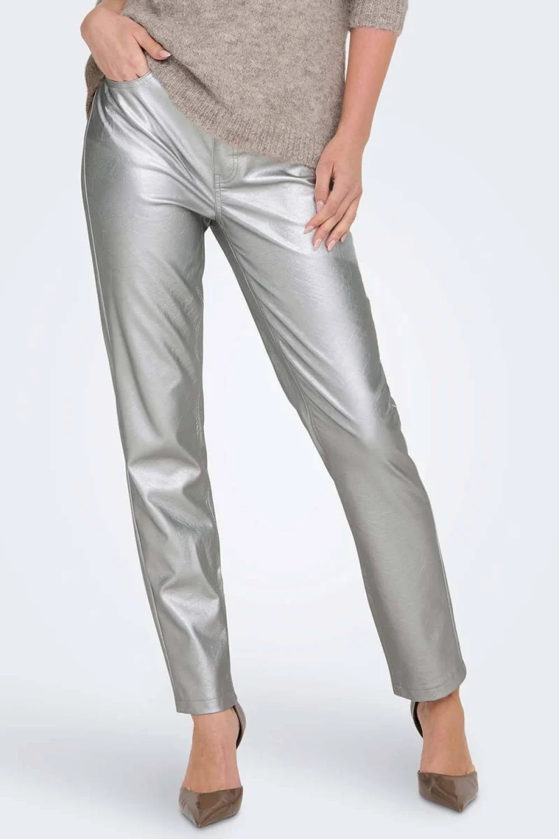 Панталон Onlemily Hw Str Ank Faux Metal Pnt 15325113 14-5002 TCX silver — снимка 2
