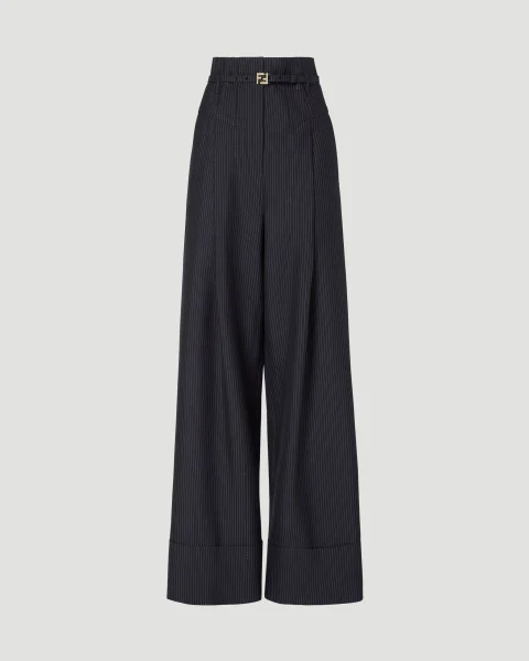 Pinstriped Wool Trousers