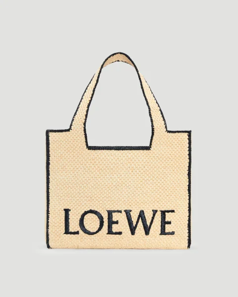 Large Loewe Font Tote in Raffia