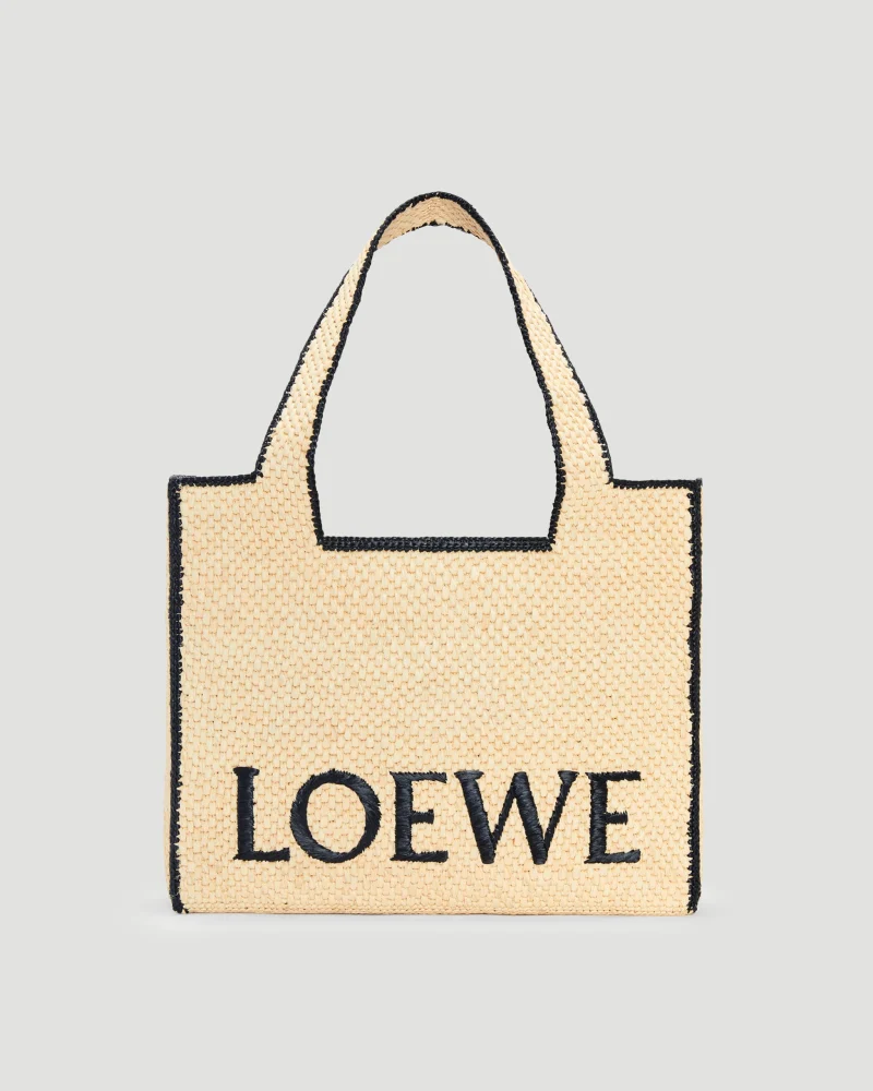 Large Loewe Font Tote in Raffia
