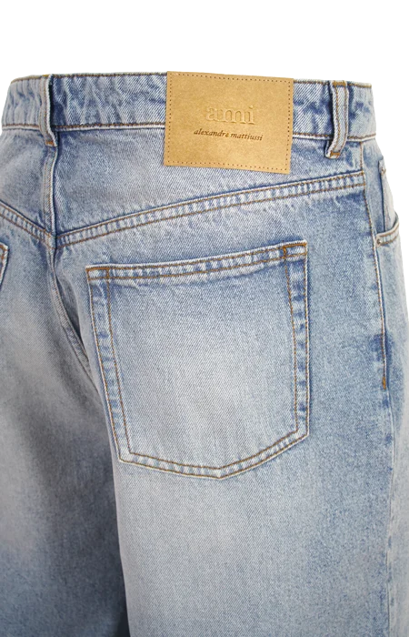 Blue Cotton Large Fit Bermuda Shorts — снимка 2
