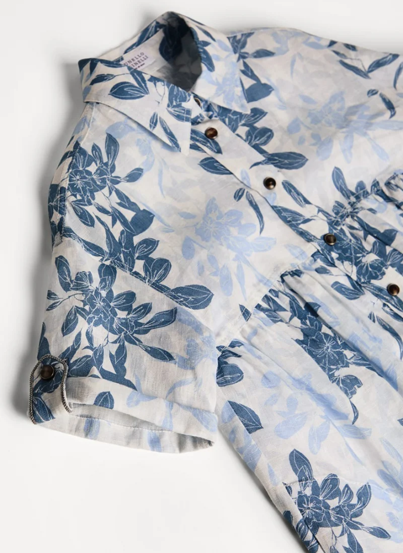 Рокля от лен с флорален принт Brunello Cucinelli Kids 6 — снимка 3