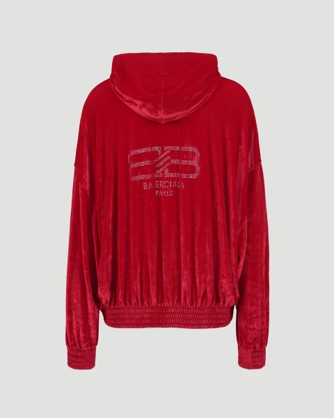 Velour Zip-Up Hoodie in Red — снимка 2