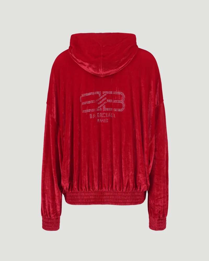 Velour Zip-Up Hoodie in Red — снимка 2