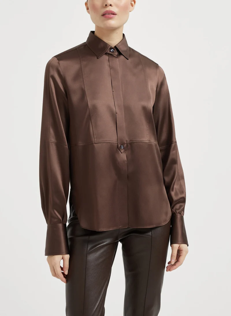 Сатенирана риза от коприна Brunello Cucinelli — снимка 7