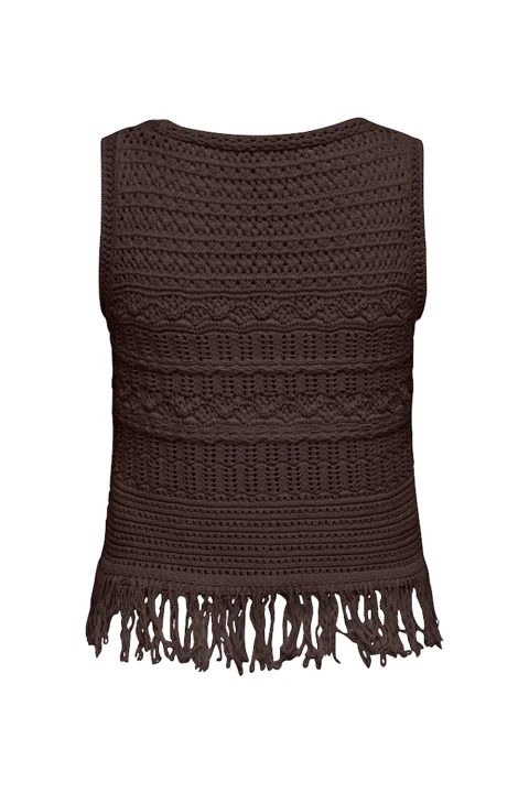 Сако Onlalix Sl Fringe Waistcoat Knt 15364856 19-1106 TCX mole — снимка 2