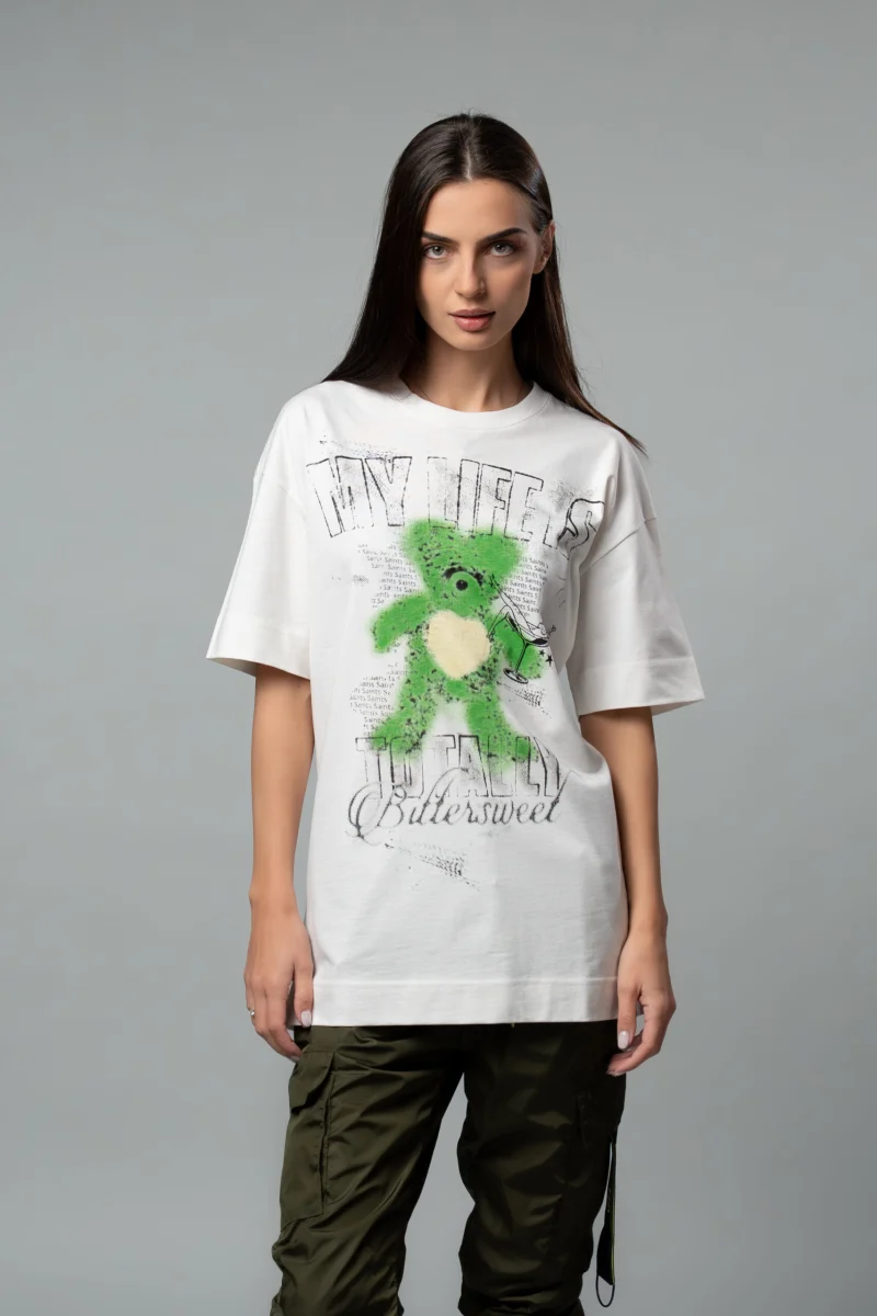 Бяла овърсайз тениска Totally Bittersweet F — снимка 7