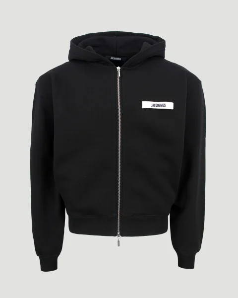 Grosgrain Logo Zip Hoodie in Black