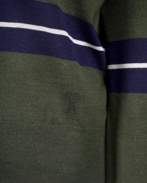 Green Wool Silk Tonal Striped Polo — снимка 2