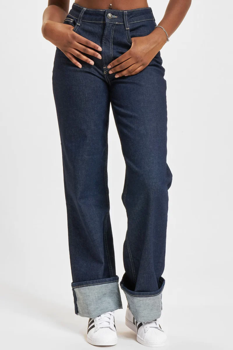 Jeans Onlmercer Hw Wide Fold Up Red Rea 15332272 BS000042 dark blue denim — снимка 2