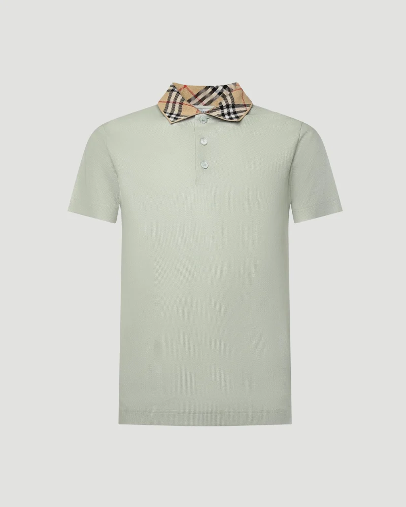 Check Collar Cotton Polo Shirt in Green