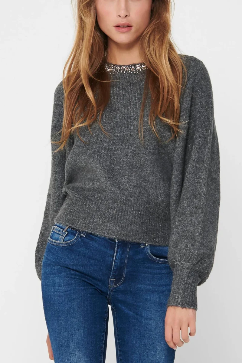 Плетено Onlelsa L/S Knt 15210667 BS000087 medium grey melange — снимка 2