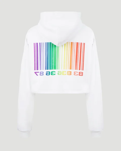 Barcode Cropped Hoodie in White — снимка 2