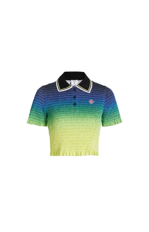 Gradient Shirred Polo Top