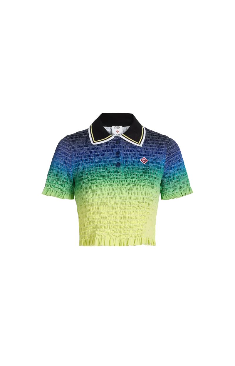 Gradient Shirred Polo Top