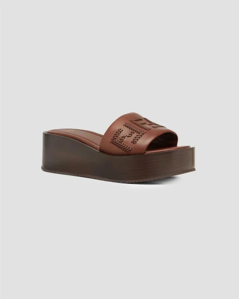 Fendi Sunshine Brown Leather Flatform Slides — снимка 2