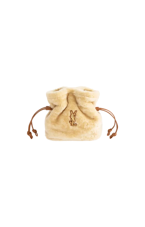 Jamie Shearling Mini Shoulder Pouch in Natural